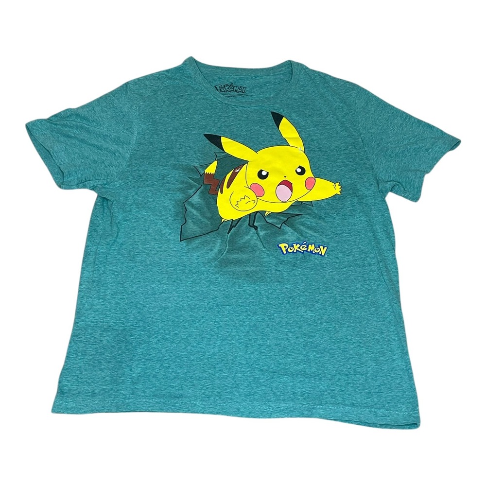 2016 Pokemon Pikachu Graphic T-Shirt‎ Mens Large Teal Green Short Sleeve Tee